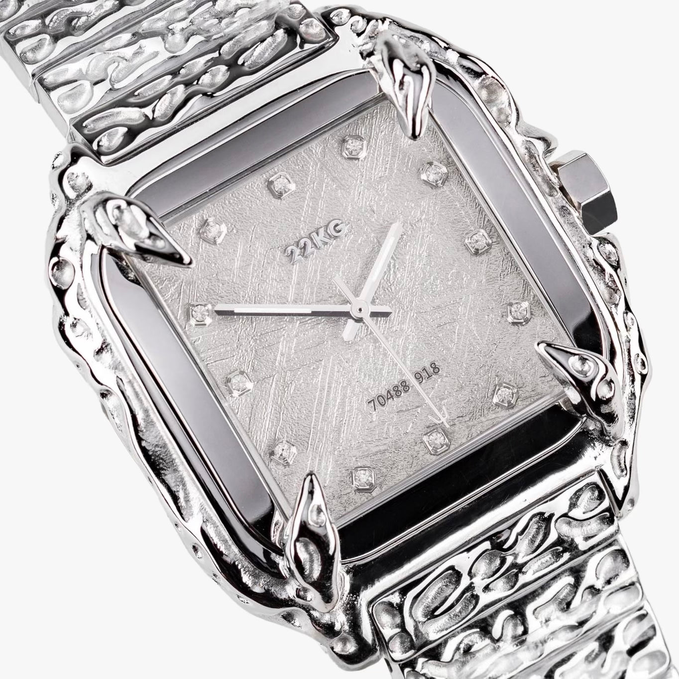 22KG CANINE Watch Edition 8 crater dial side view - original in-house stainless steel design 