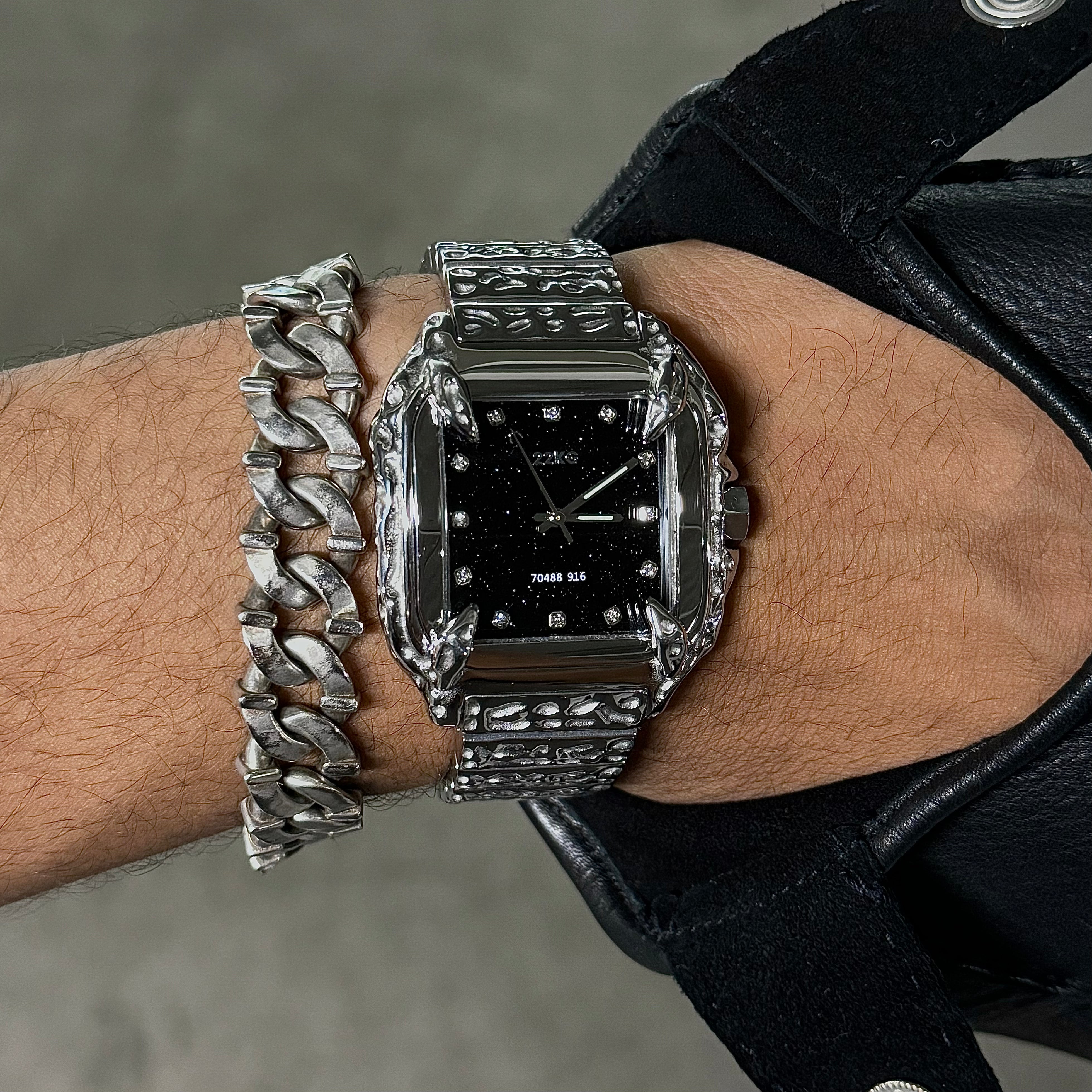 22KG CANINE Watch Edition 8 aventurine dial wrist shot - original in-house stainless steel design 